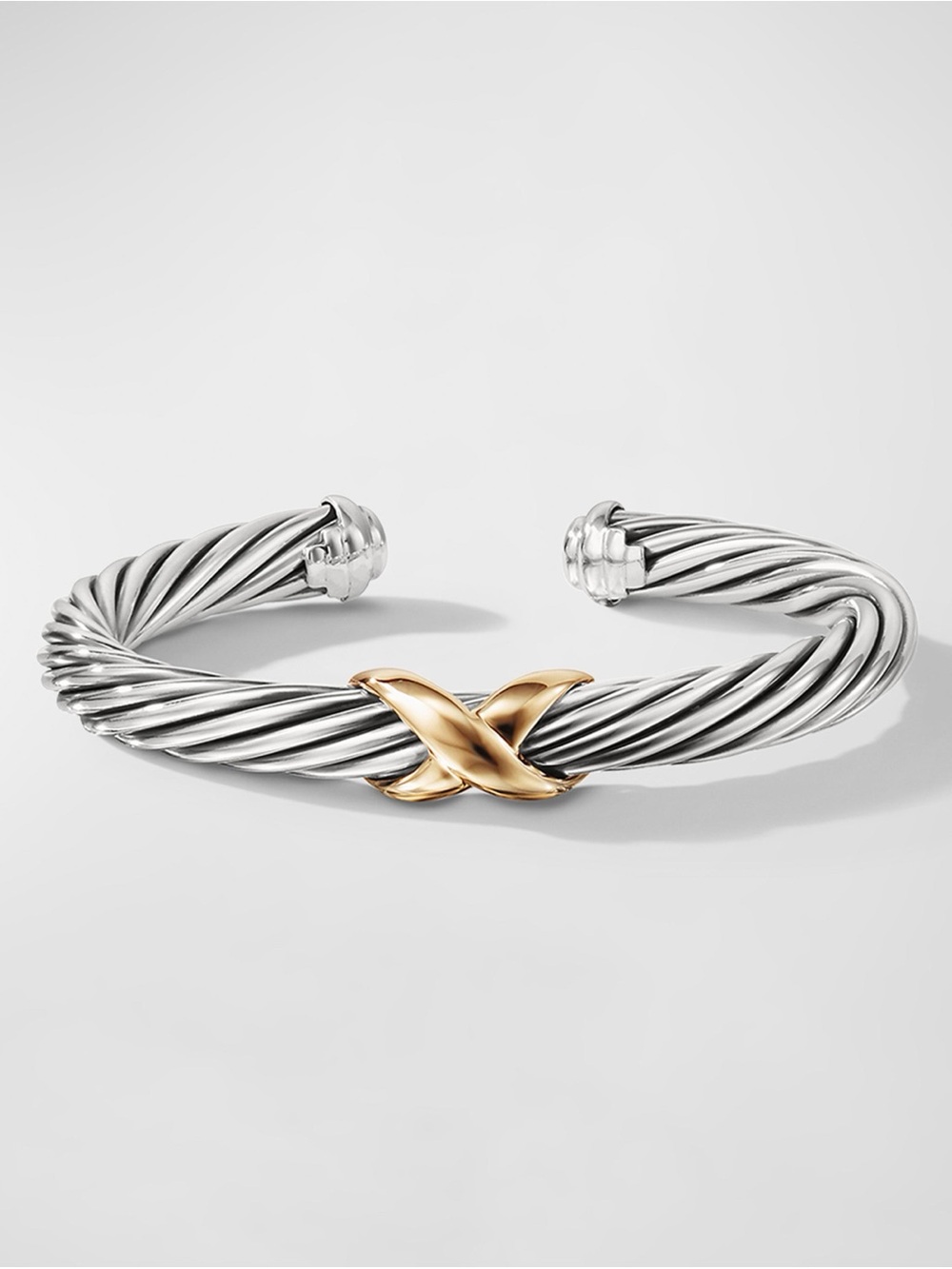 David Yurman Silver Cable Cuff Bracelet with Gold X Accent